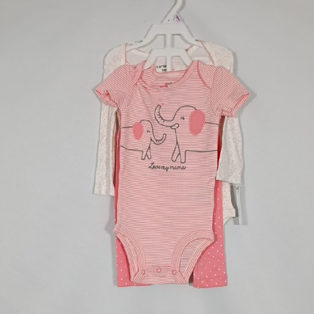 NWT Carter's Pink Elephant Print Onesie Short/Long Sleeve Bodysuits Sz 9 Month